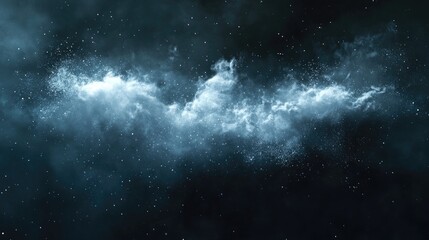 Obraz premium Freeze motion of blue powder exploding in a 3D cartoon rendering isolated on a dark background Abstract design featuring a white dust cloud with particles bursting ideal for a screensaver or wallp