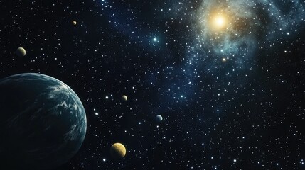 2D illustration featuring a 3D cartoon rendering of a deep vast space with bright stars planets and moons Various creative science fiction backdrops and realistic depictions of deep cosmos and ali