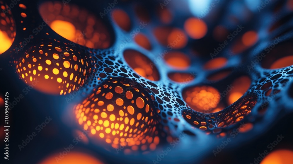 Poster Glowing circles in the dark futuristic abstract background design template featuring 3D cartoon rendering