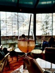 Glass of spritz in the mountains