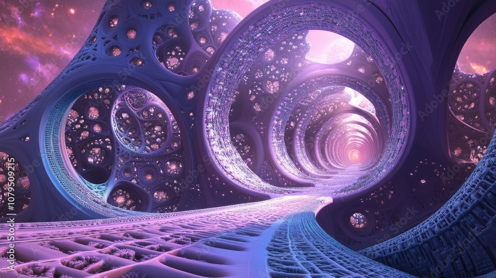 Fototapete 3D cartoon rendering featuring fractal elements complementing the theme of astronomy technology physics and space science from the Algorithmic Cosmos series