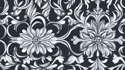 Fototapeta premium Design for fabric printing wallpaper and interior decor featuring traditional tile style Classic ornamentation in various shades of gray