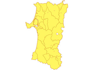 秋田県　地図　黄色　イラスト