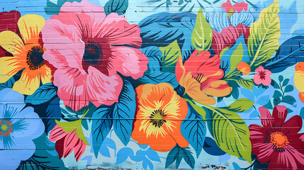 flowers in the garden graffiti on the wall