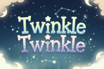 Naklejka premium Whimsical Night Sky Illustration Stars Clouds - Dreamy Pastel Design Children's Party Invitations, Nursery Decor, Celebrations