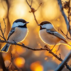 Fototapeta premium Birds interacting at sunset nature photography outdoor scene serenity close-up view