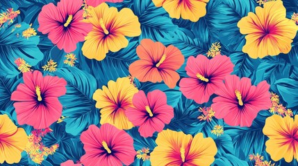 Creative design for poster flyer and presentation Seamless pattern featuring multicolored hibiscus flowers suitable for a Luau party invitation