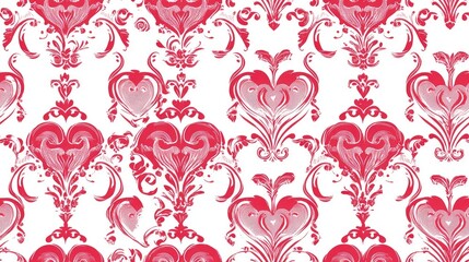 Vintage damask pattern featuring heart motifs