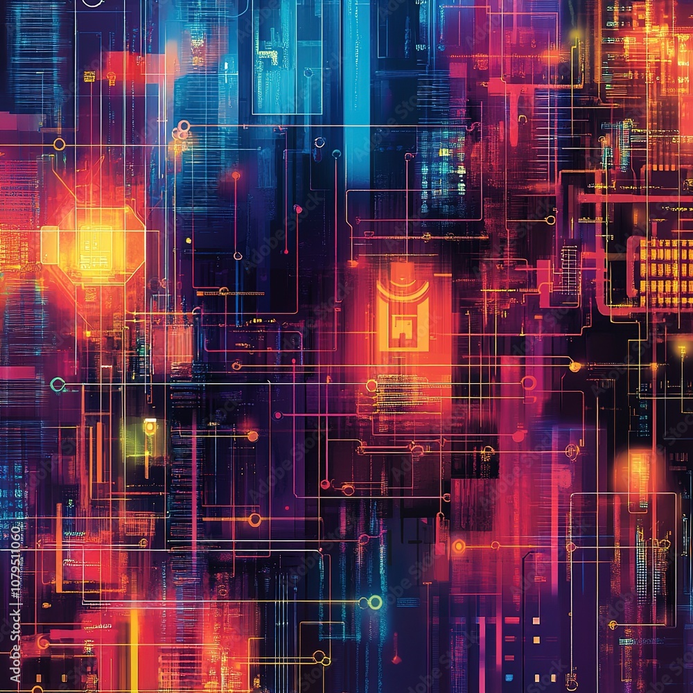 Poster dynamic digital art creation virtual space abstract visuals high-tech environment creative perspecti