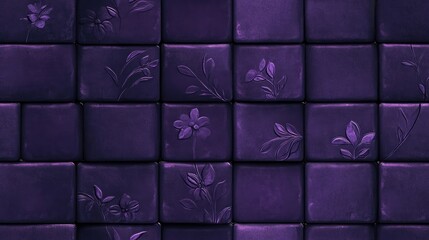 Naklejka premium Dark Violet Square Tile Texture with Floral Background Wallpaper Pattern Illustration