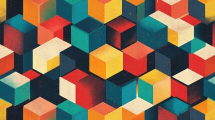 Obraz premium Colorful seamless geometric pattern featuring cubes ideal for textile design and modern decor