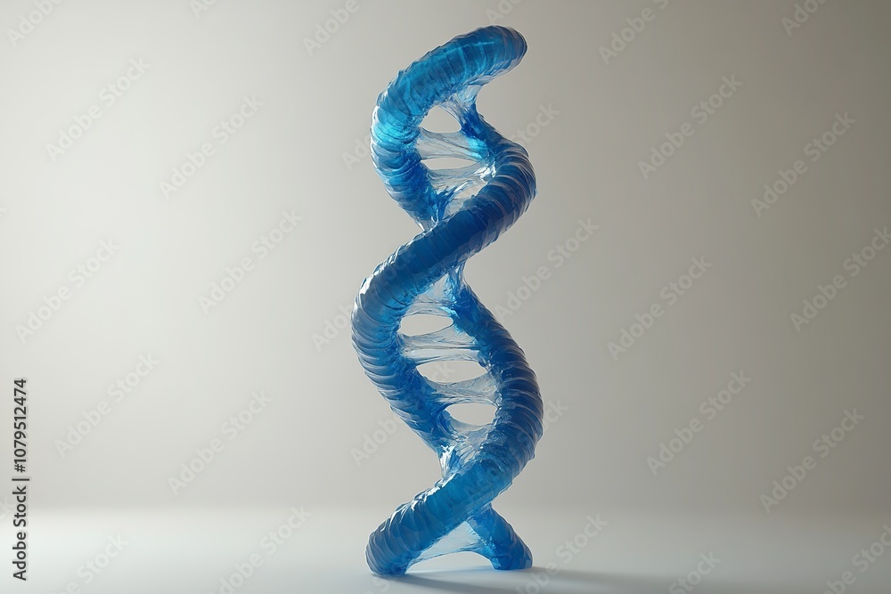 Poster a visually striking 3d blue dna helix icon crafted for an animated intro, representing innovation an