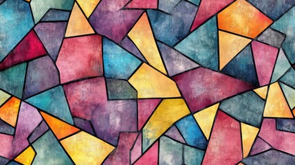 Seamless abstract watercolor pattern featuring geometric modern design Contemporary style reminiscent of stained glass windows