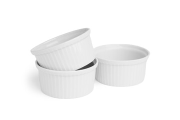 Set of ceramic ramekins isolated on white background