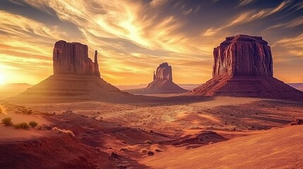 Naklejka premium Desert Landscape at Sunset with Monumental Rock Formations