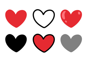 Love heart symbol icon set, red heart shape clip art