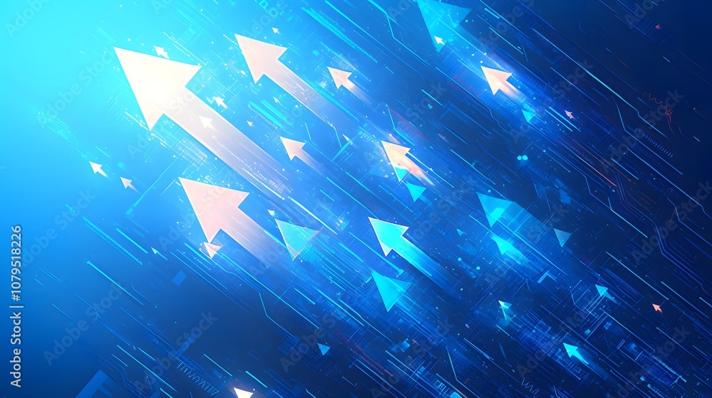 Aufkleber abstract digital background with white arrows pointing upwards on a blue background. the arrows symb