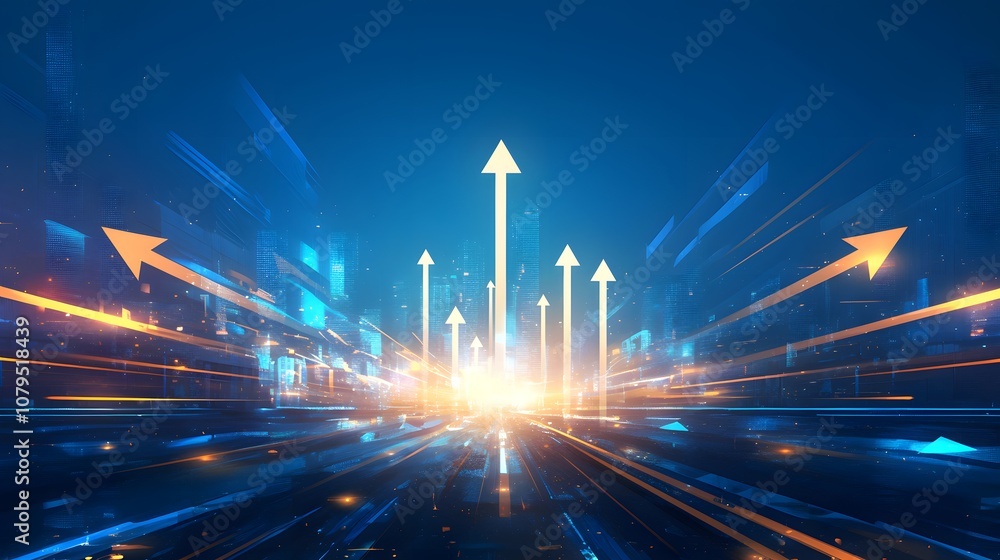 Aufkleber abstract digital art image depicting an array of glowing white arrows pointing upward, surrounded by