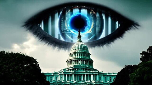 Giant eye watching united states capitol building