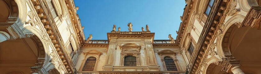 Fototapeta premium A stunning view of an ornate architectural courtyard under a clear blue sky.