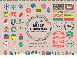 クリスマスの装飾とフレームとイラストセット