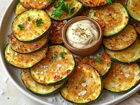 Ethan Zucchini Fries with garlic aioli thinly sliced zucchini fries