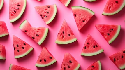 Watermelon Slices on Pink Background
