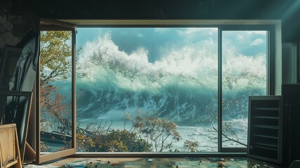 巨大地震で押し寄せる津波