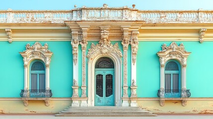 Obraz premium Ornate turquoise building with intricate architectural details.