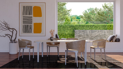 Large luxury modern bright interiors Living room mockup illustration 3D rendering image