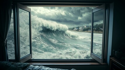 巨大地震で押し寄せる津波