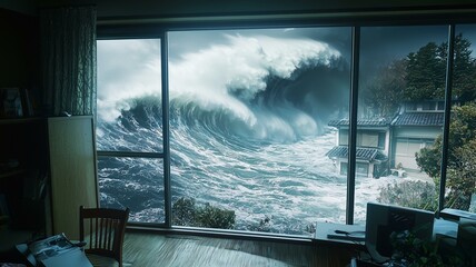 巨大地震で押し寄せる津波