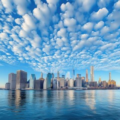 Fototapeta premium A panoramic view of the Manhattan skyline with a dramatic sky.