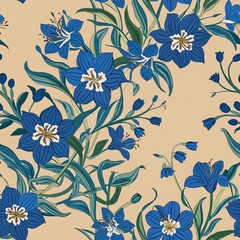 Fototapeta premium Blue Scilla flower pattern design illustration on plain background seamless wallpaper print
