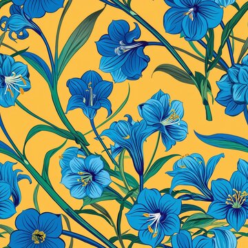 Blue Scilla flower pattern design illustration on plain background seamless wallpaper print