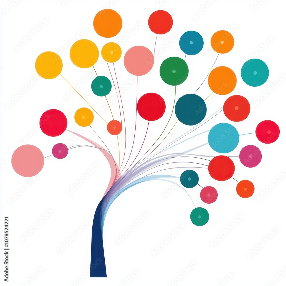 Poster a colorful abstract tree design with circles representing leaves, showcasing creativity and growth i