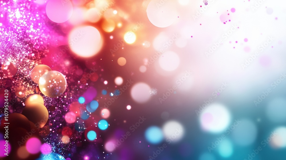 Poster vibrant abstract background with colorful bokeh lights and sparkles in various hues.