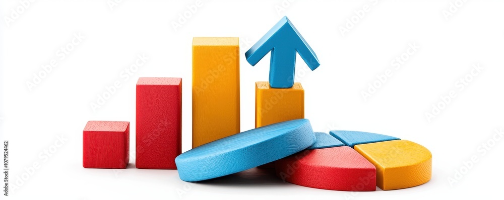 Poster colorful geometric shapes represent growth and statistics, illustrating data visualization and busin