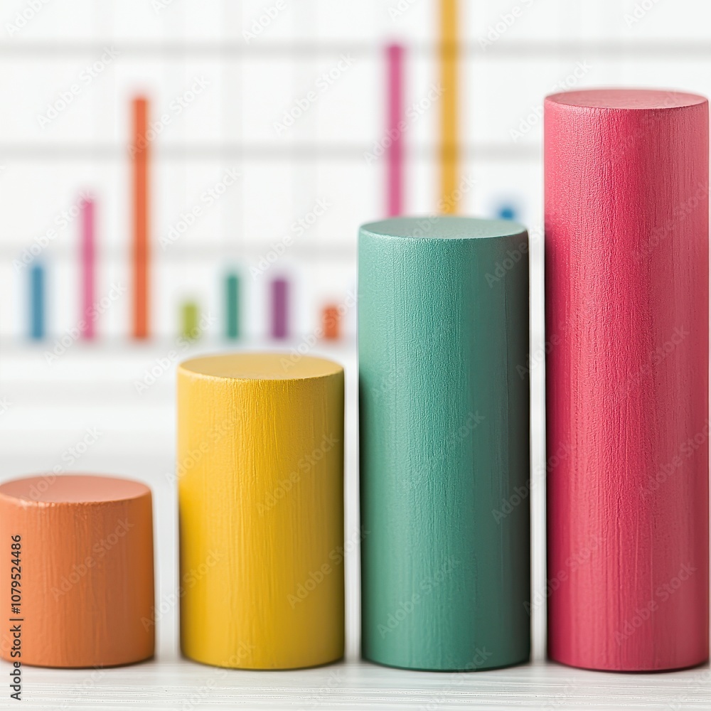 Poster colorful wooden blocks represent data trends, showcasing a visually appealing comparison of differen