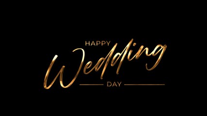 Gold script on black background for Happy Wedding Day suitable for wedding invitations, announcements, social media posts, and greeting cards.