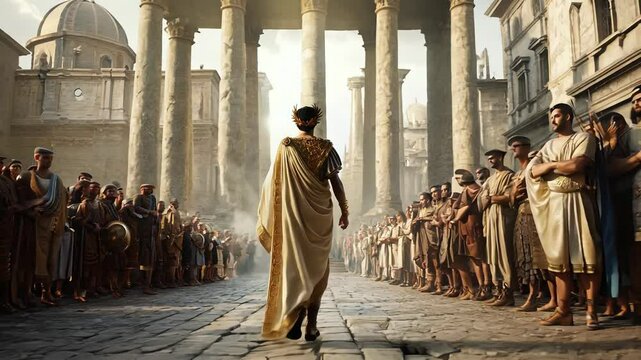 Roman Emperor Approaching Citizens in Forum