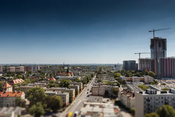 Obraz premium Katowice, Silesia, Poland. View of the city from a high-rise apartment, apartment in a block of flats, high-rise block