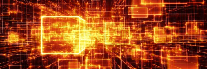 Abstract digital background with glowing lines and shapes representing technology.