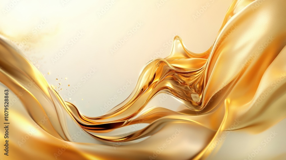 Poster abstract gold wave with smooth curves and shimmering highlights in soft light.
