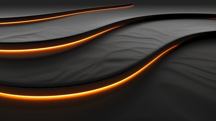 Wallpaper A black abstract background with flowing waves and orange glowing lines