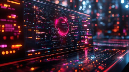 Futuristic digital interface with vibrant data visualization.