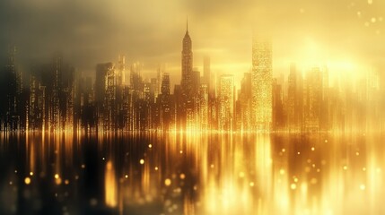 Fototapeta premium Elegant Golden Hour City Skyline with Blurred Background for Minimal Web Design, Classy High-End Firm Aesthetic