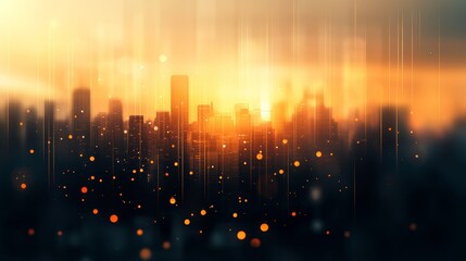 Obraz premium Elegant Golden Hour City Skyline with Blurred Background for Minimal Web Design, Classy High-End Firm Aesthetic