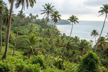 Seaside jungle with palm trees and exotic plants pattern, nature-inspired, lush