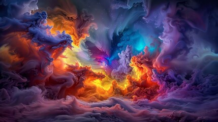 Fototapeta premium Wallpaper An abstract and colorful background with swirling smoke forming a psychedelic galaxy